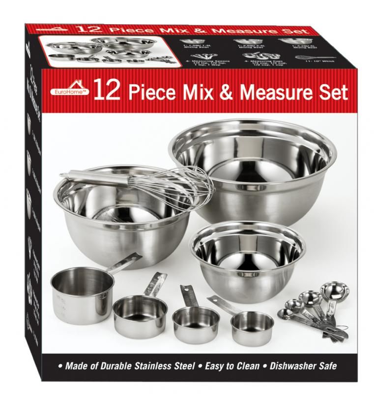 6 Pieces of 12 Piece Stainless Steel Mix And Measuring Set