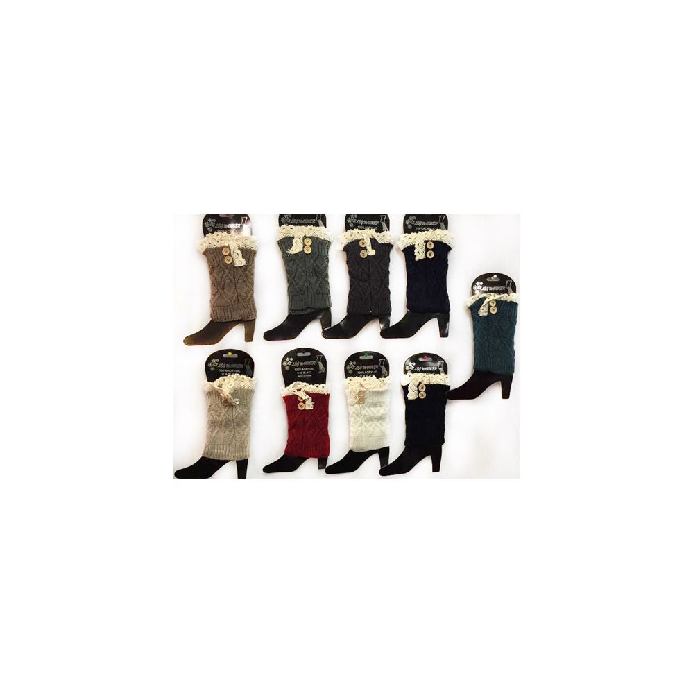12 Wholesale Wholesale Knitted Boot Topper With Buttons Lace Leg Warmer