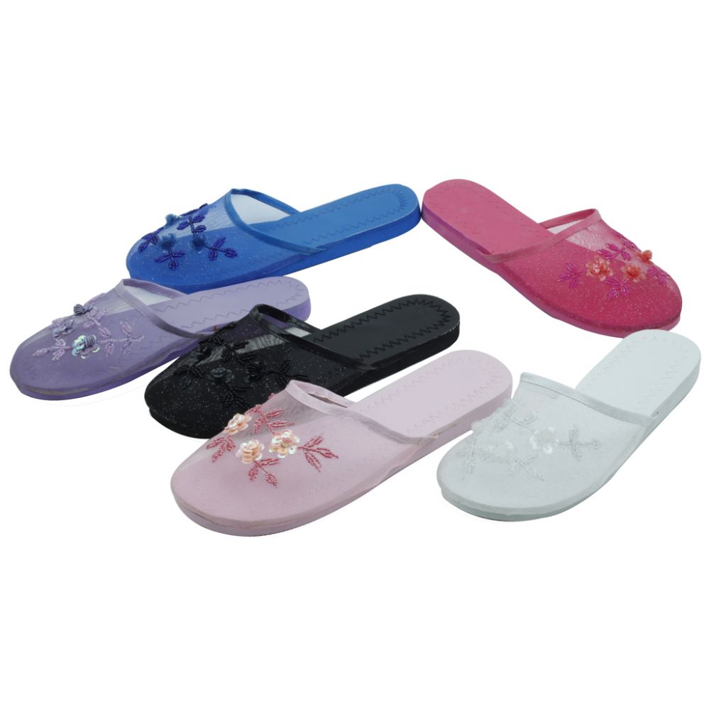 96 Wholesale Ladies' Chinese Slippers Black Only - at -  wholesalesockdeals.com