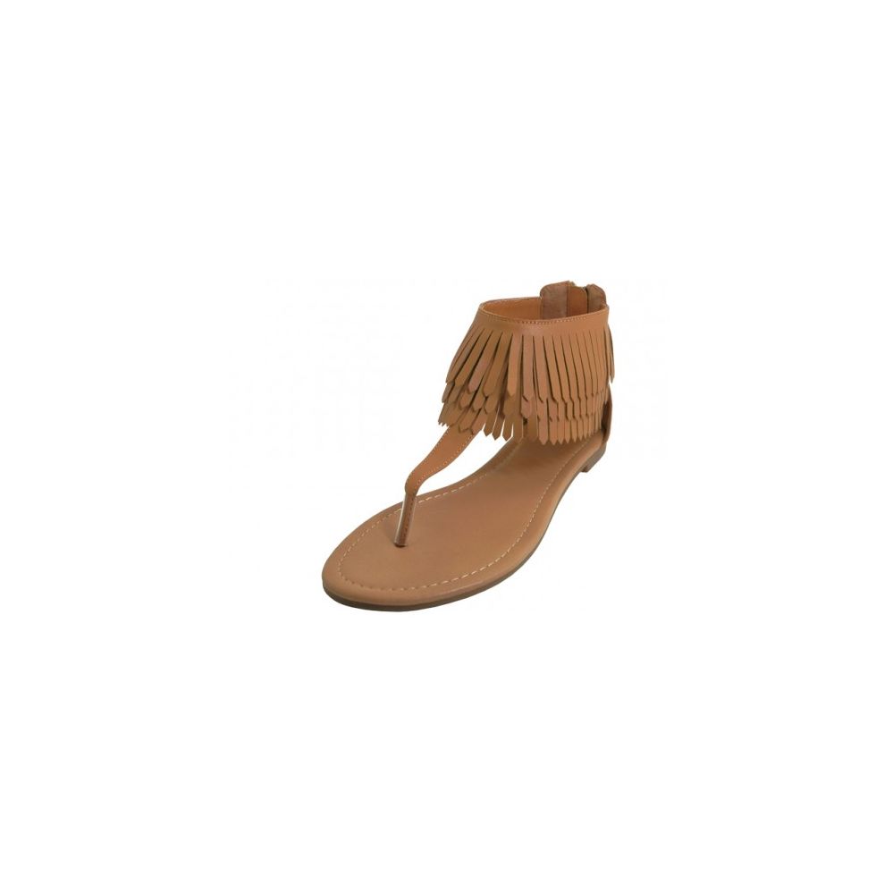 18 Wholesale Woman's Fringe Thong Sandals Beige Size 5-10