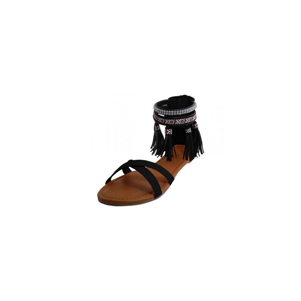 18 Wholesale Woman's Criss Cross Tassels Sandals Black 6-11