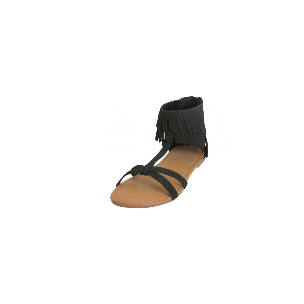 18 Wholesale Woman's Fringe Slide Sandals Black Size 5-10