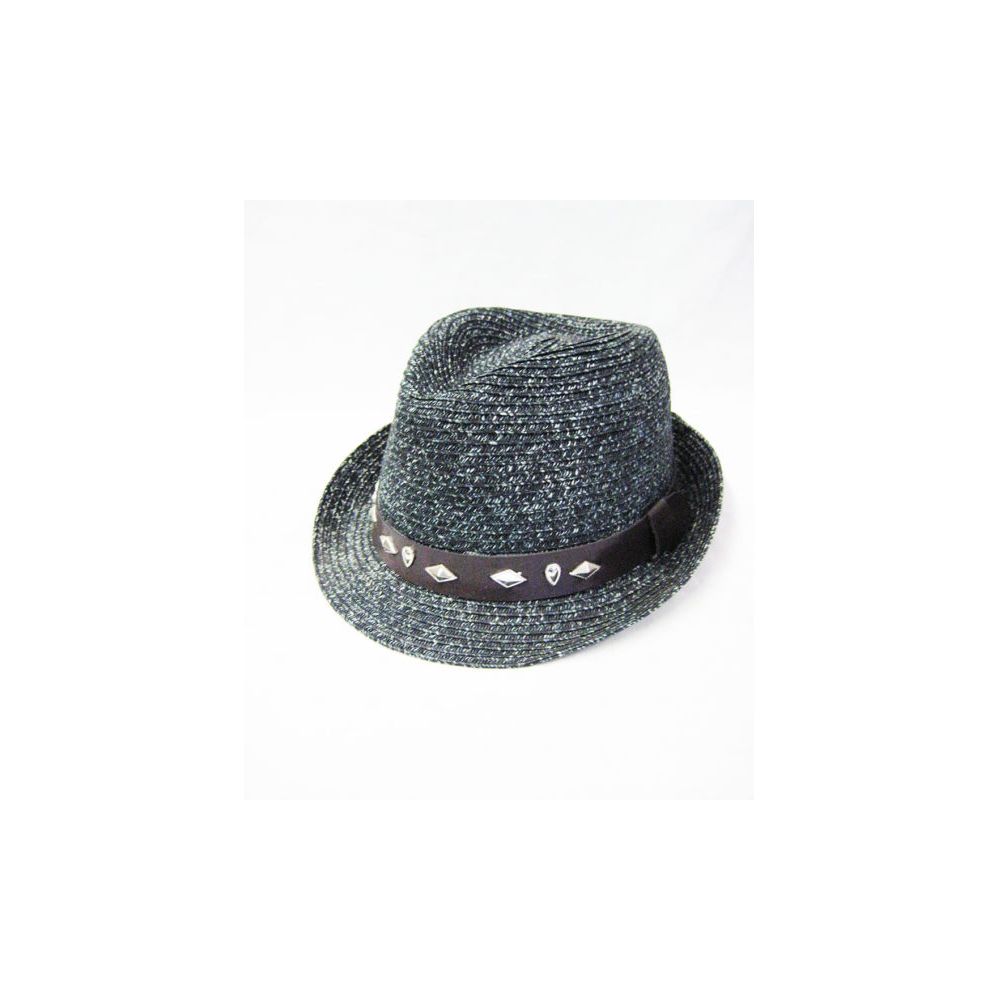 36 Wholesale Straw Black Fedora Hat With Studs