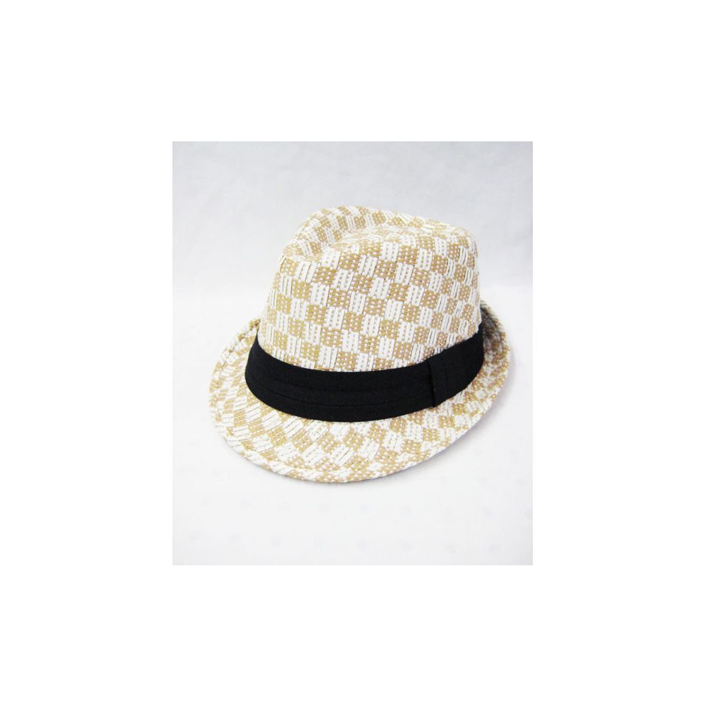 36 Wholesale Beige Checker Fedora Hat