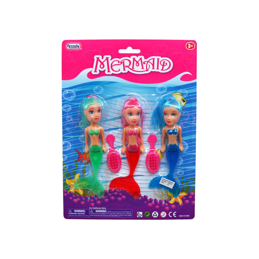 96 Wholesale 3 Piece Mermaid Dolls W. Hair Brush