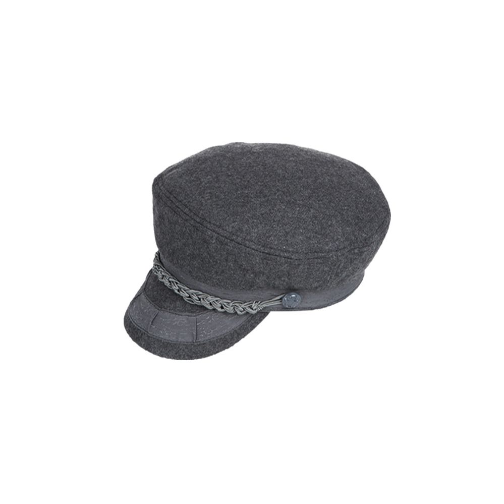 12 Wholesale Wool Greek Fisherman Hats With Braid Band In Grey