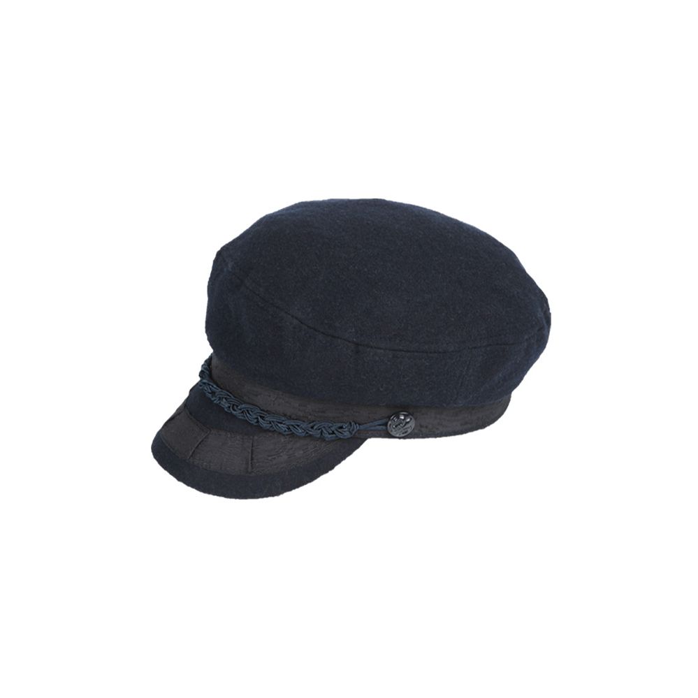 12 Wholesale Wool Greek Fisherman Hats With Braid Band In Navy