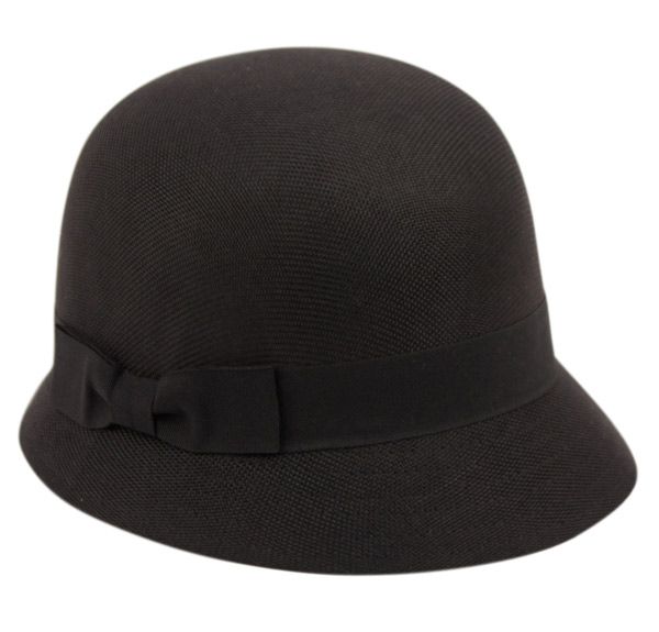 12 Wholesale Linen/cotton Cloche Hats With Black Band In Black