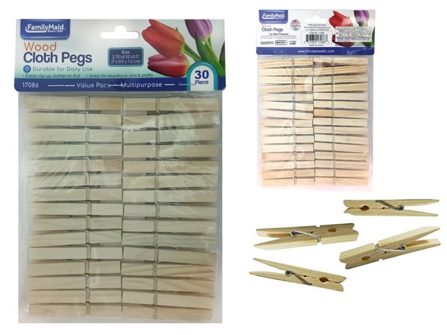 30 Piece Wooden Clothespins