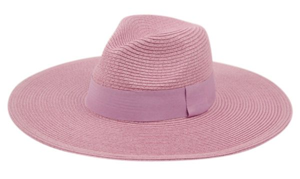 12 Wholesale Big Brim Panama Style Fedora Hats With Band In Lavender