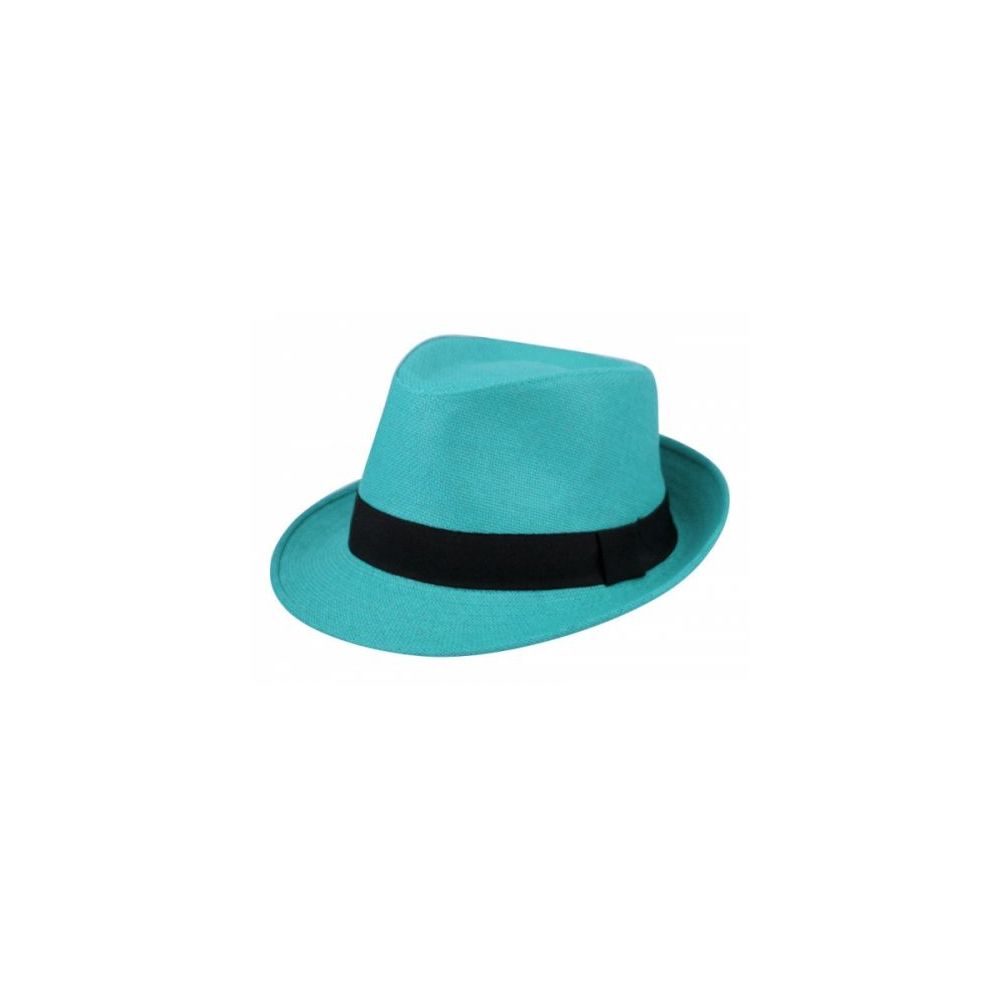 24 Wholesale Paper Straw Fedora Hats In Torquoise
