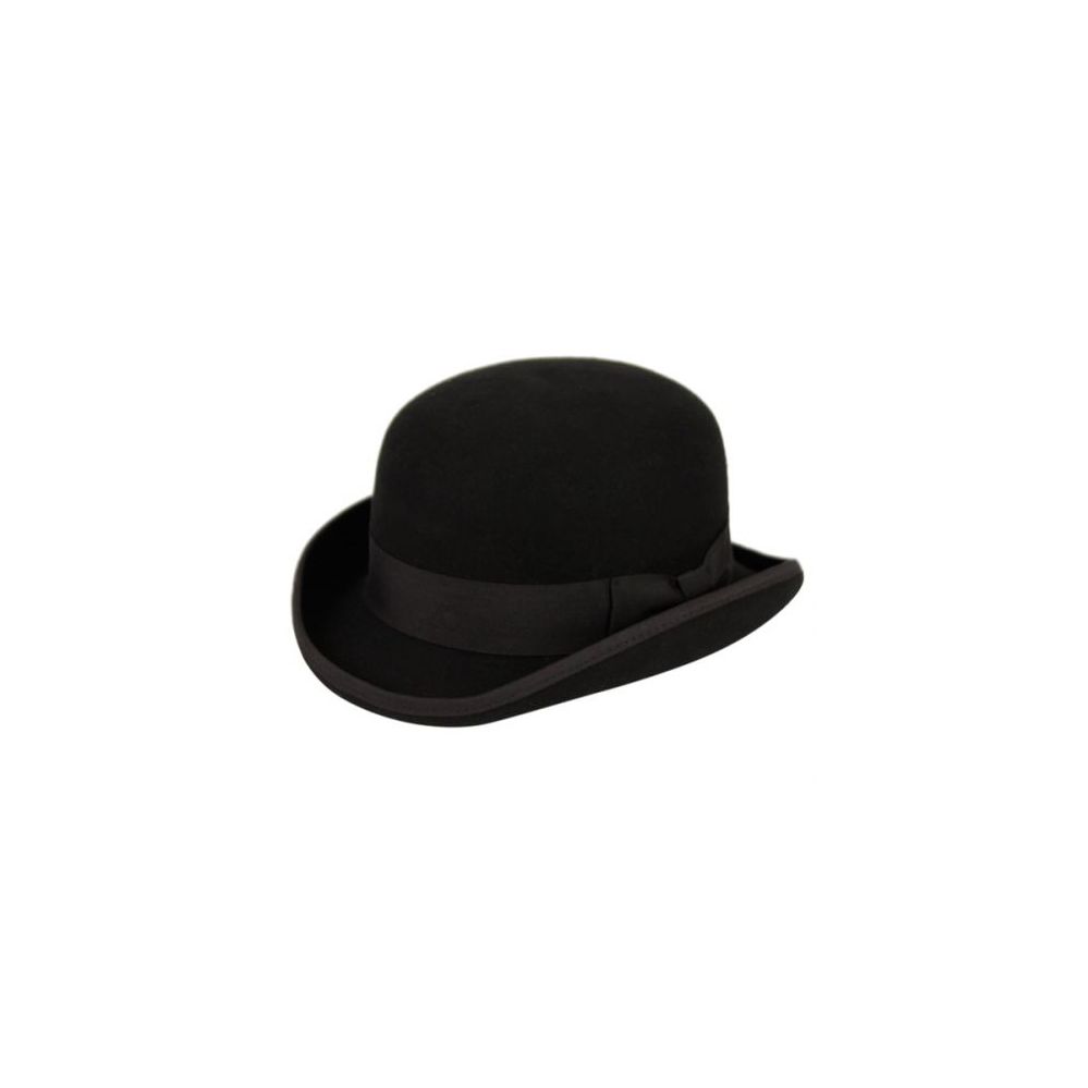 6 Wholesale Round Crown Bowler Felt Hats With Grosgrain Band In Black