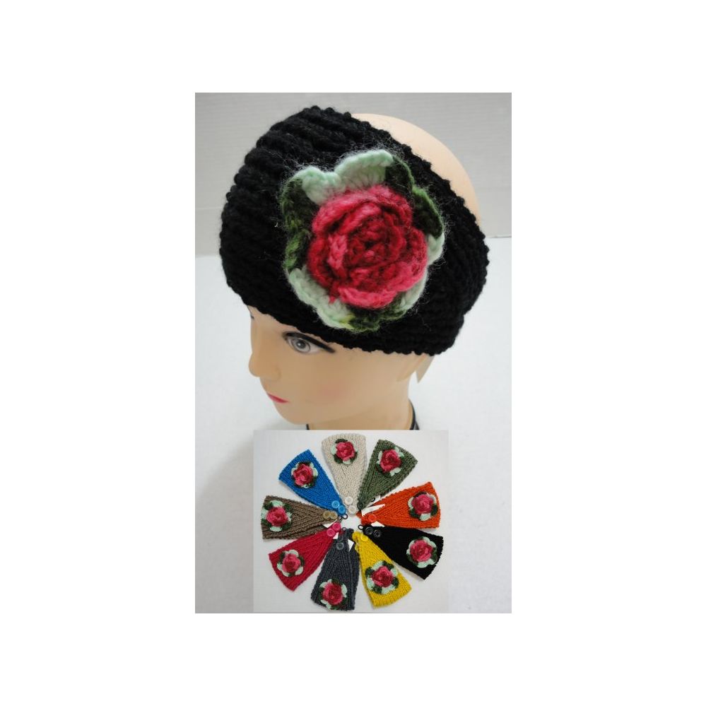 48 Wholesale Hand Knitted Ear Band W/ Multicolor Flower
