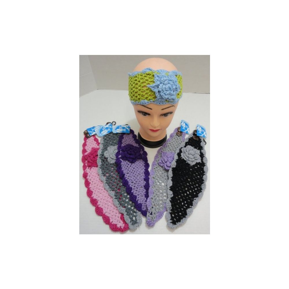 72 Wholesale Hand Knitted Ear Band W/ Multicolor Flower