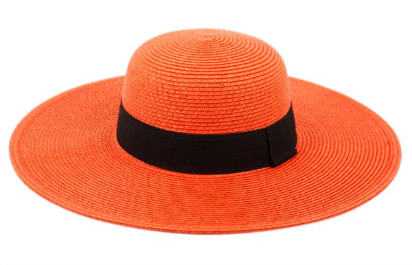 12 Wholesale Braid Straw Floppy Hats With Grosgrain Band In Orange