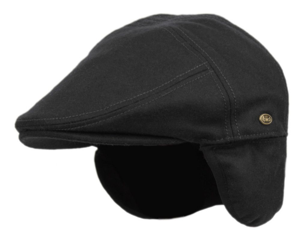 12 Pieces Melton Wool Flat Ivy Caps With Earmuff In Black - Fedoras, Driver Caps & Visor