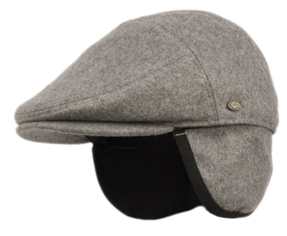 12 Pieces Melton Wool Flat Ivy Caps With Earmuff In Charcoal - Fedoras, Driver Caps & Visor