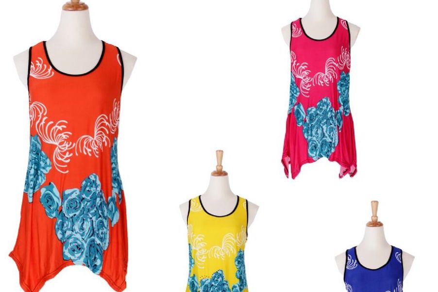 60 Pieces of Women's Floral Print Loose Casual Flowy Tunic Tank Top
