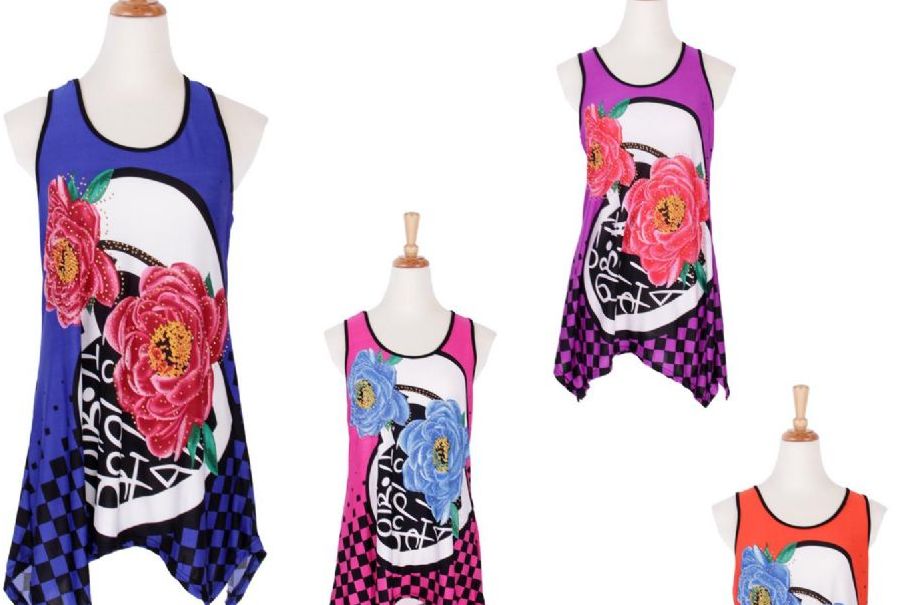 60 Pieces of Women's Floral Print Loose Casual Flowy Tunic Tank Top