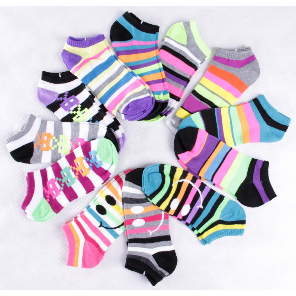 120 Wholesale Assorted Prints Womens Cotton Blend Ankle Socks