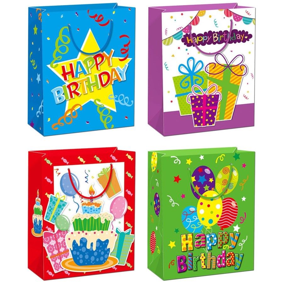 144 Pieces of Birthday Gift Bag Glitter Large