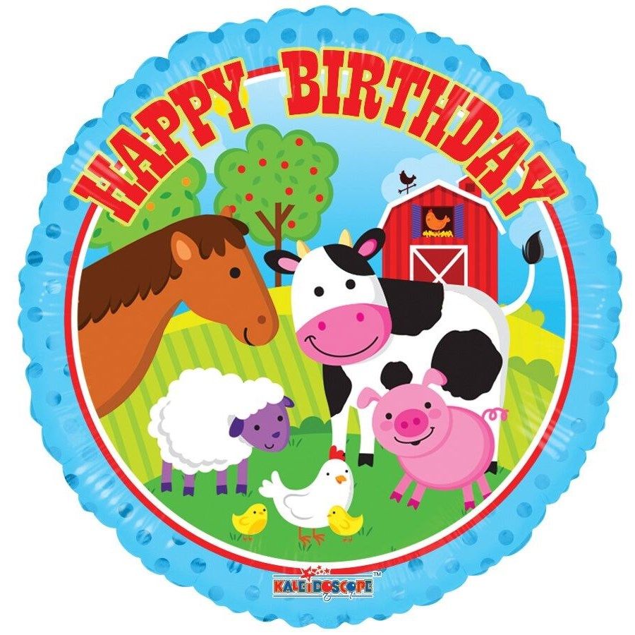 Farm Party Folienballon – 45,7 Cm, Mit 'Happy Birthday' & Tiermotiven, Für Helium | Geburtstagsdeko Bauernhof-Motto