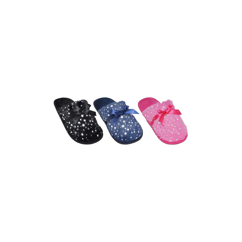 36 Wholesale Ladies Sparkle House Slippers With Bow