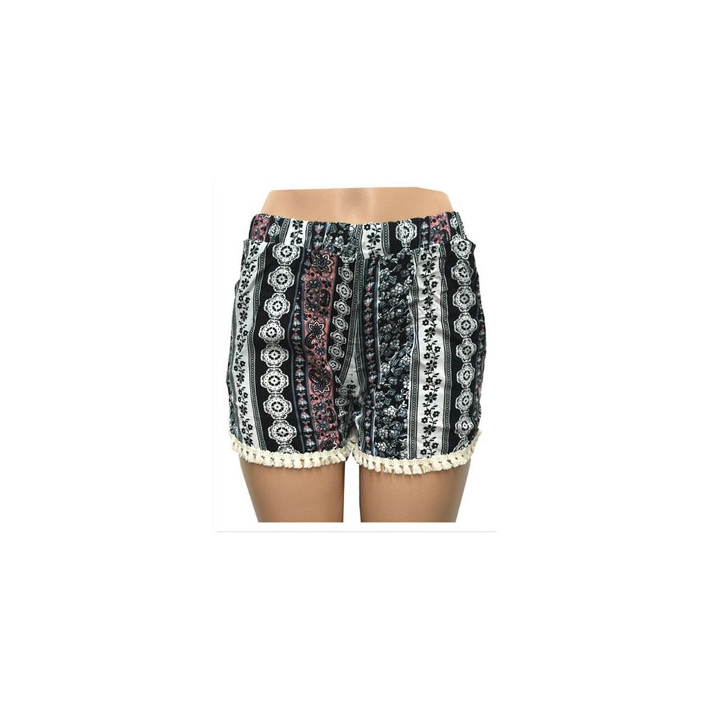 12 Wholesale Wholesale Assorted Vertical Band Print Shorts With Crochet Bottom