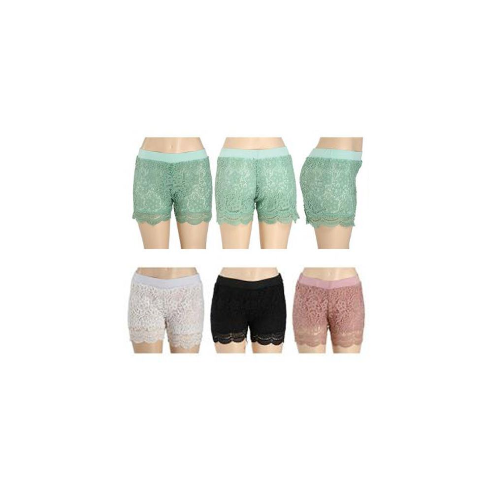 12 Pieces of Crochet Shorts With Lacey Fringe Assorted Colors