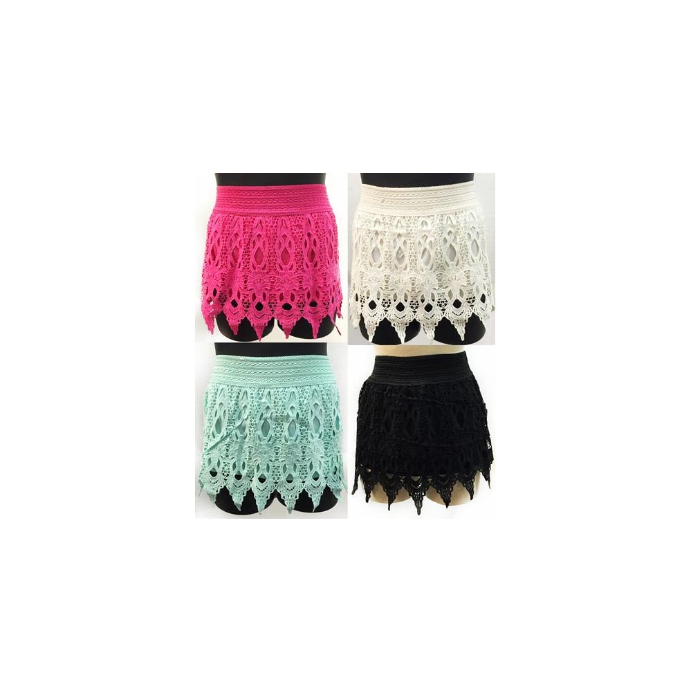 12 Wholesale Solid Color Crochet Shorts With Fringes Assorted Sizes