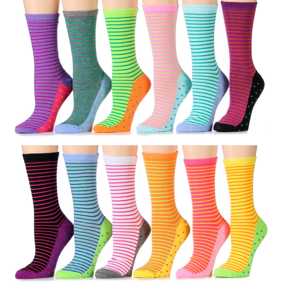 12 Pairs Womens Assorted Colors Stripe Crew Socks Size 911 Cotton