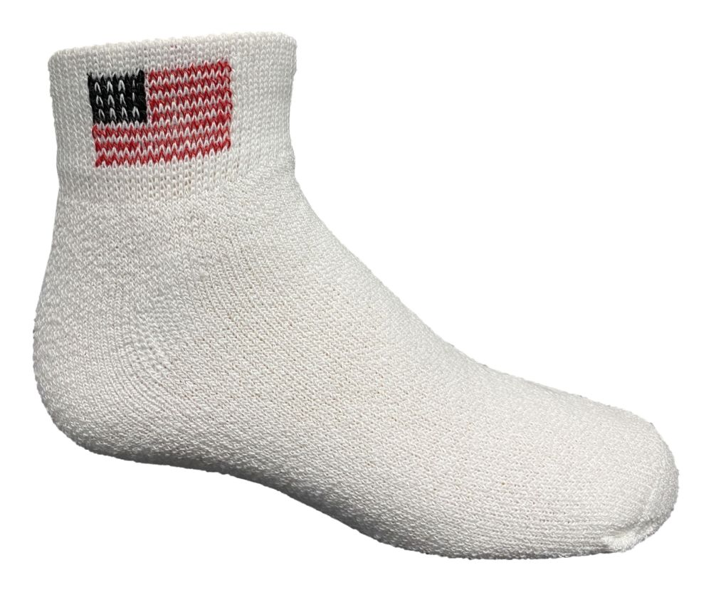 24 Pairs of Yacht & Smith Kid's Cotton White With Usa Flag Quarter Ankle Socks