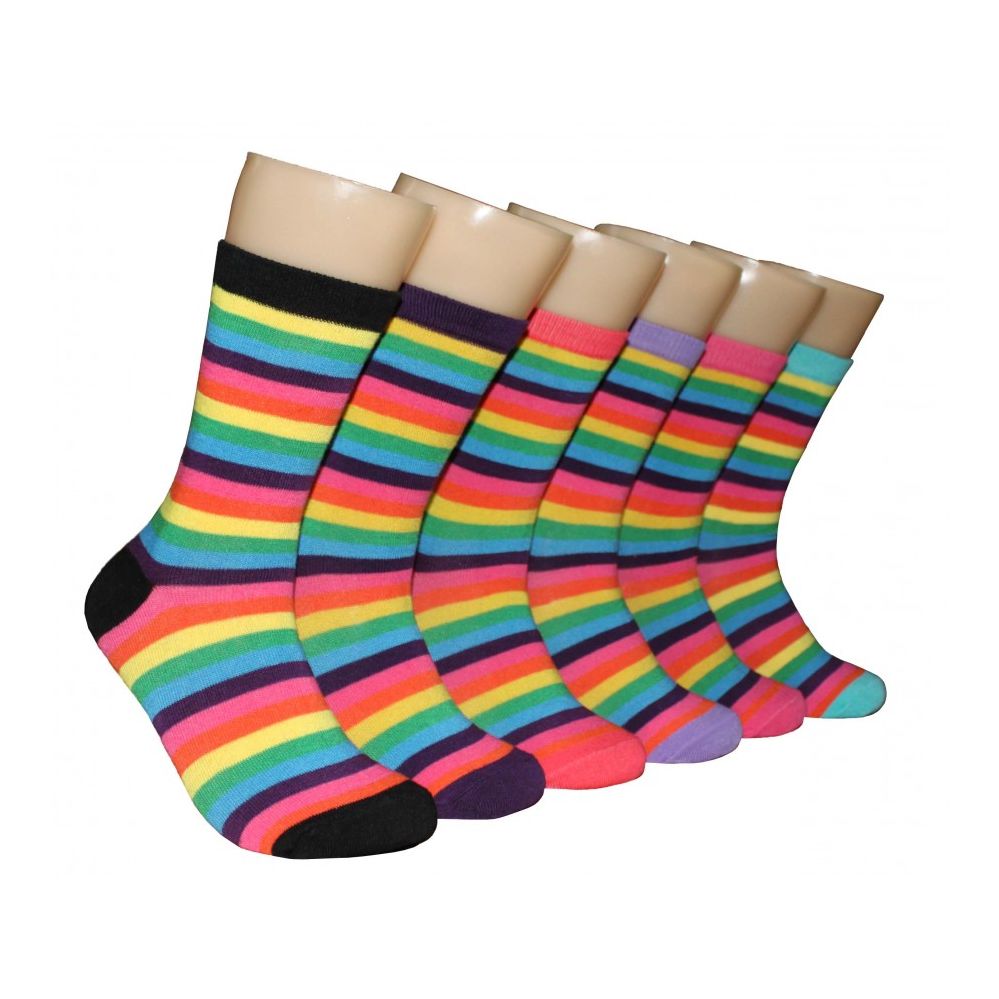 360 Wholesale Women's Rainbow Stripe Crew Socks - at ...