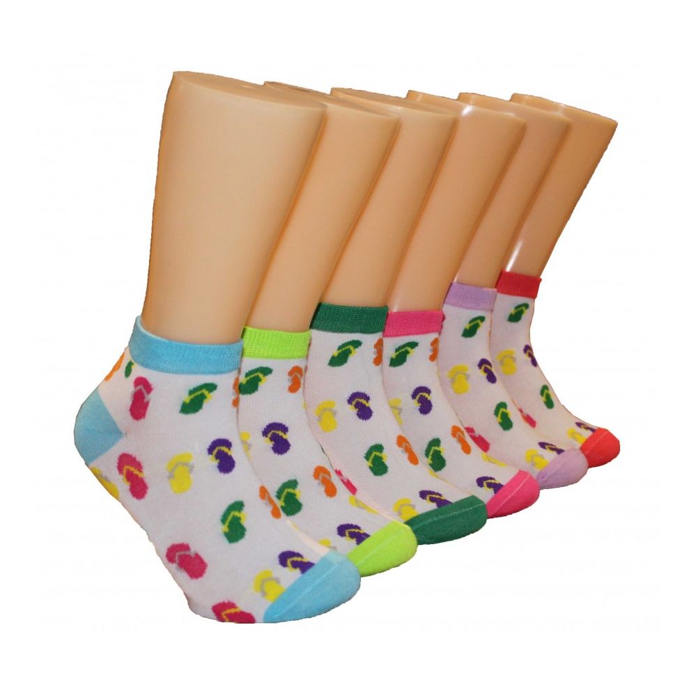 480 Pairs Women's Flip Flop Print Low Cut Ankle Socks - Womens Ankle Sock