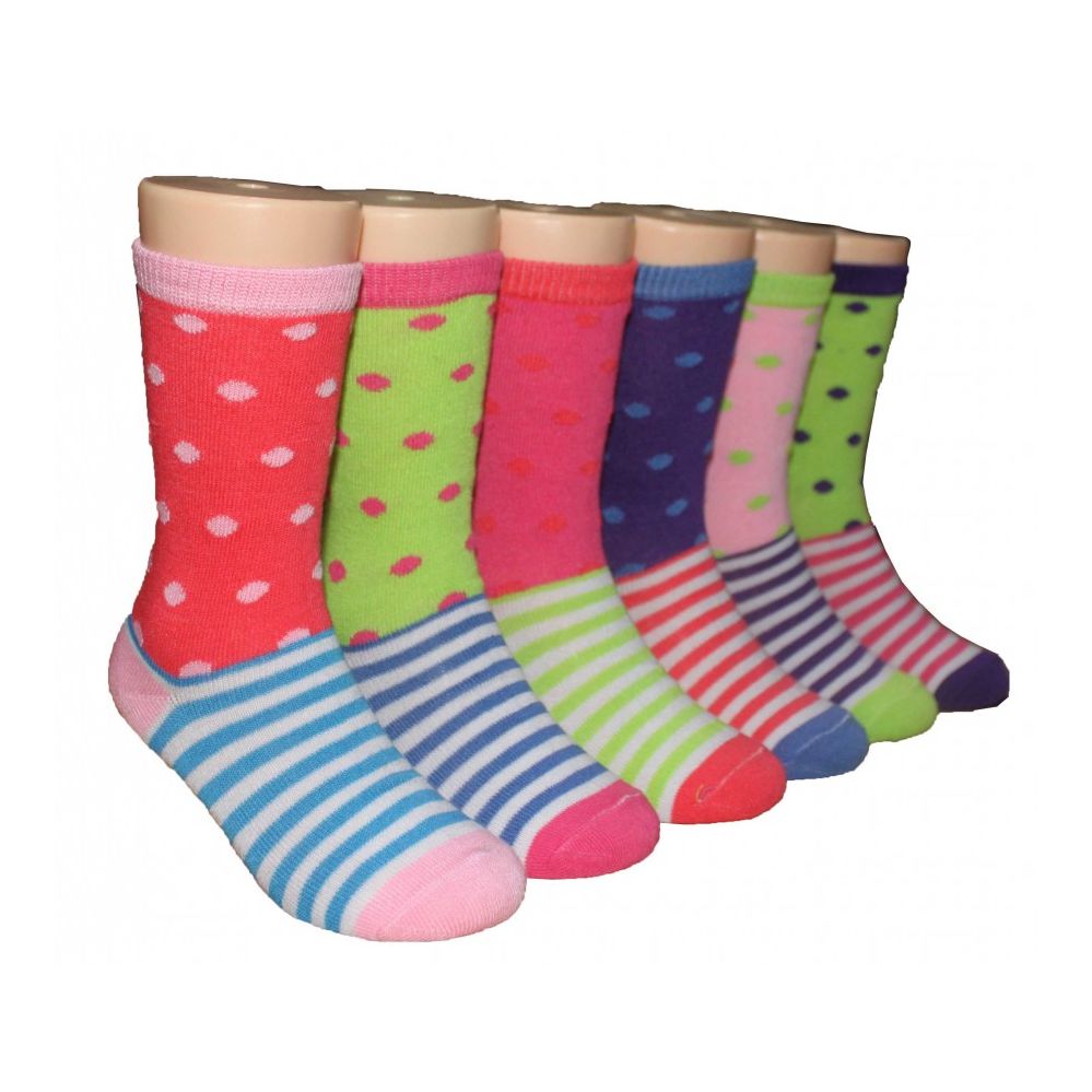 480 Pairs of Girls Polka Dot And Stripe Crew Socks