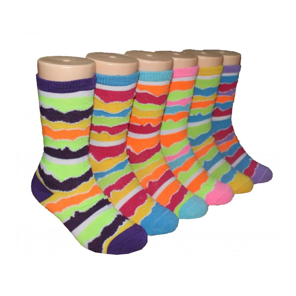 480 Pairs of Girls Colorful Waves Print Crew Socks