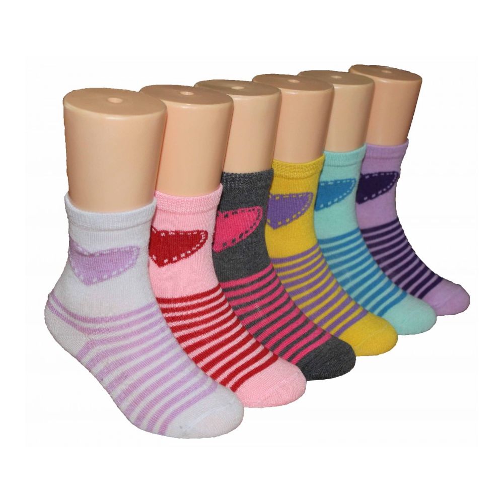480 Pairs of Girls Hearts And Stripes Crew Socks