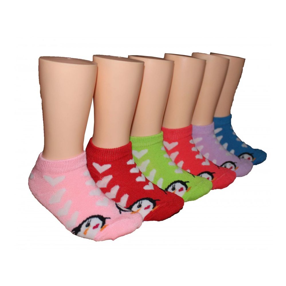 480 Pairs Girls Penguin Love Low Cut Ankle Socks Size 2-4 - Girls Ankle Sock