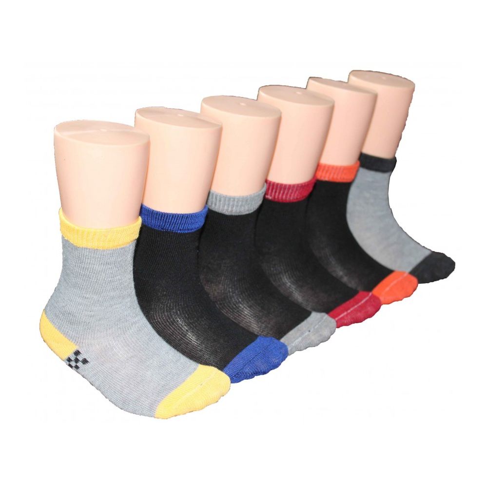 480 Wholesale Boys Solid Crew Socks With Color Heel And Toe