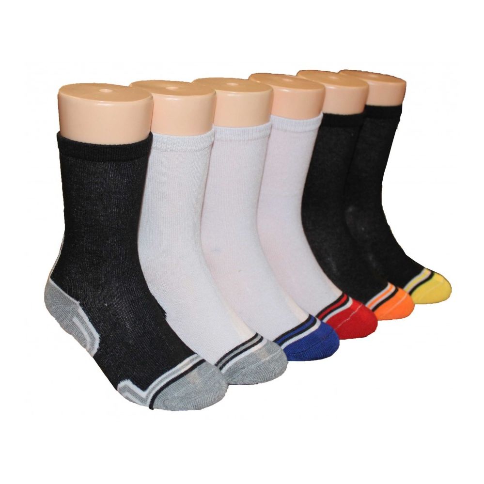 480 Wholesale Boys Black And White Crew Socks With Stripe Toe
