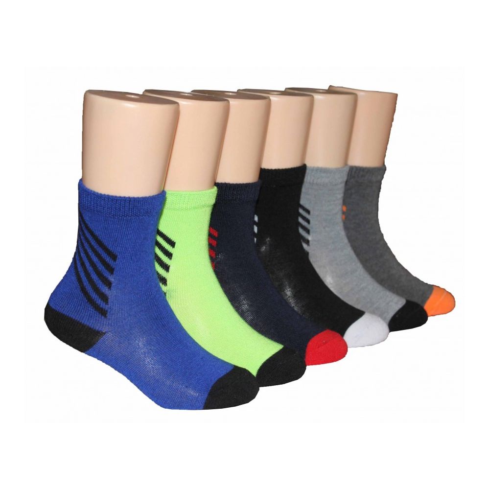 480 Wholesale Boys Solid Crew Socks With Stripe Ankle