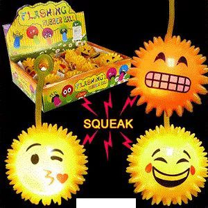 96 Wholesale Flashing Emoji Puffer YO-Yo Balls W/squeakers.