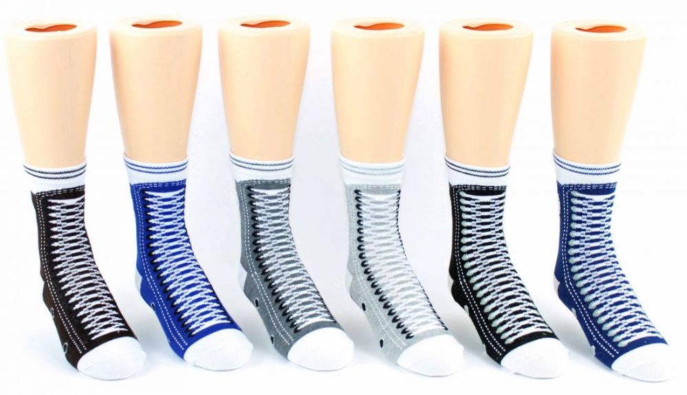 24 Wholesale Kid's Novelty Ankle Socks - Sneaker Print - Size 6-8