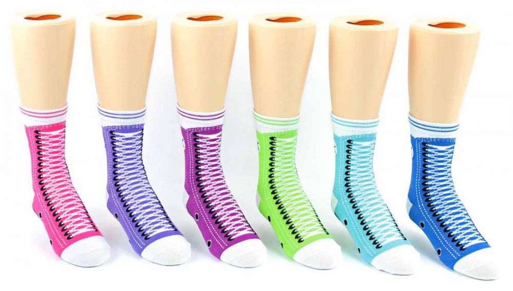 24 Pairs of Kid's Novelty Ankle Socks - Sneaker Print - Size 6-8