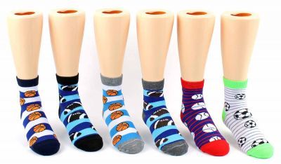 48 Pairs of Kid's Novelty Ankle Socks - Sport Print - Size 6-8