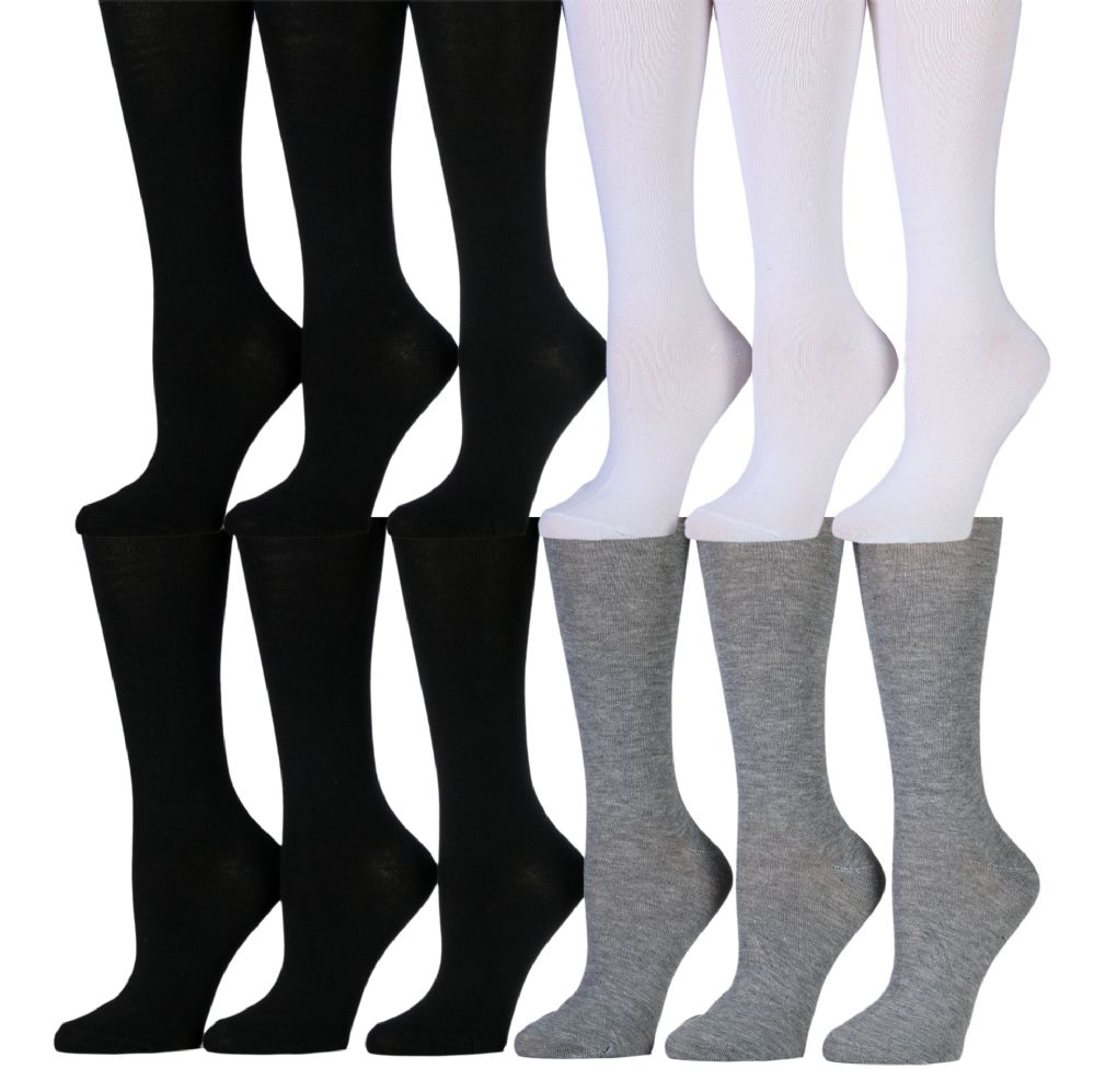 180 Pairs of Womens Solid Color Knee High Socks Black White Gray