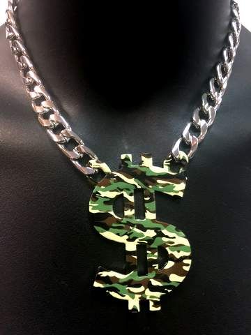 72 Pieces of Camo Dollar $ Sign With Silver Color Chain Necklace