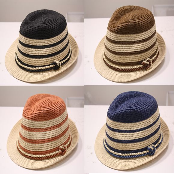 48 Wholesale High Quality Paper Straw Fedora Hat Set With Rope Band