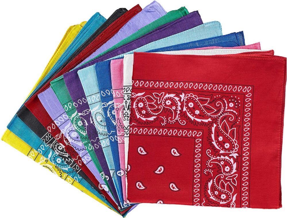60 Pieces of Assorted Cotton Bandana Mixed Prints, Mixed Colors Bulk Paisley Bandannas