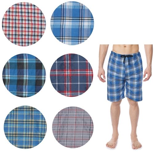 36 Pieces of Men's Cotton Pajama Bottoms Shorts In Assorted Plaid Patterns